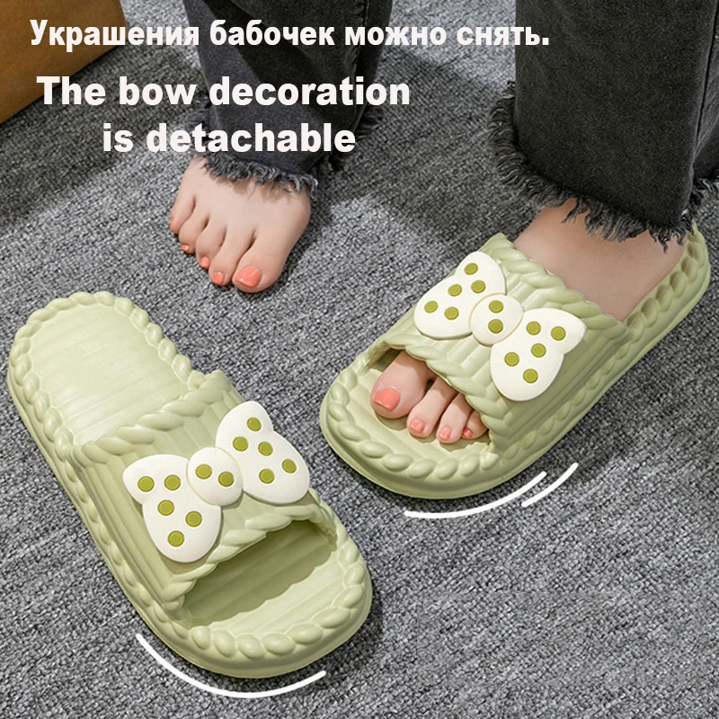 Bow Tie Slippers for Women Sweet Girls Flip Flops Outdoor EVA Non-Slip Beach Slides Comfortable Sandals Summer Fashion Slippers