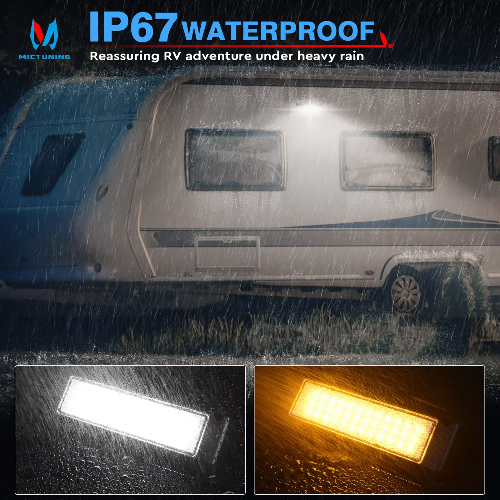 MICTUNING 9 Inch RV Porch Light 2100LM Led White Yellow Lighting Waterproof Outdoor Utility Awning Lights For Trucks Campers