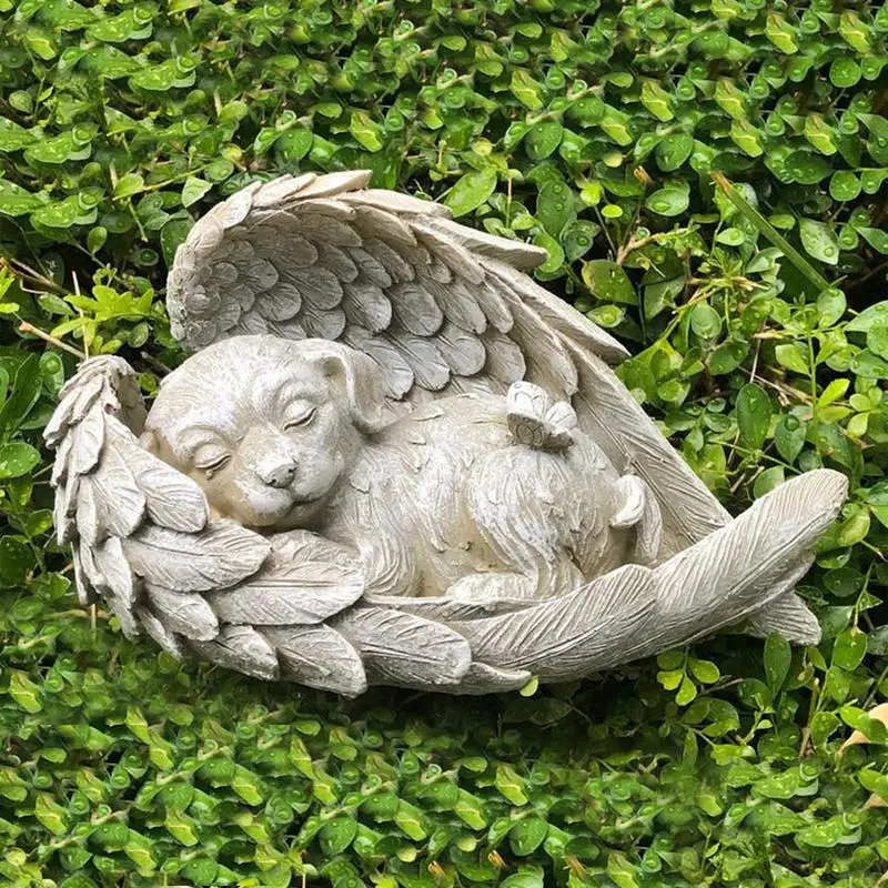 Mini Angel Cats Tribute Pet Statue Sculpture Outdoor Garden Angel's Wing Pet Memorial Decoration Figurines Sleeping Tombstone