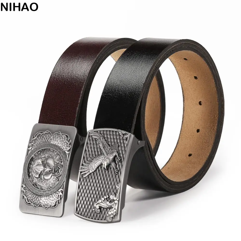 Animals Eagle Tiger Lion Men‘s Waist Belt Retro Formal Male Leather Waistband Korean Style Wide Vintage Waist Strap Men