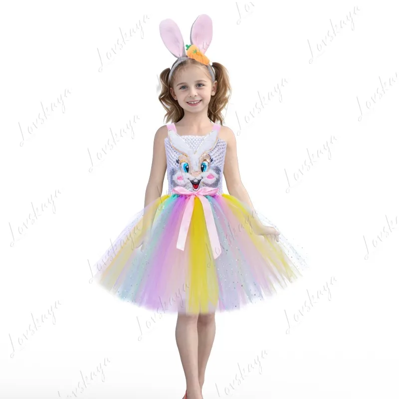 

Пасхальный детский костюм для выступлений — платье с мультяшным кроликом в виде платья принцессы — сценическое представление для девочек — комплект пышной юбки