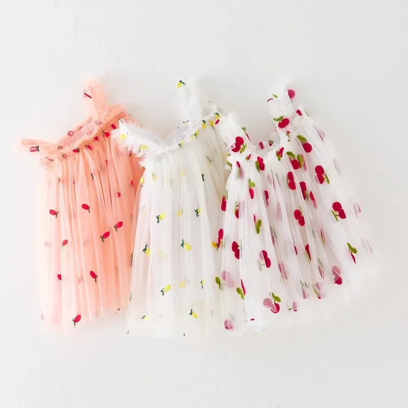 Summer New Flower Embroidered Casual Dress Baby Sweet Daisy Mesh Puffy Slip Dress Toddler Kid Fashion Princess Dress 12M-8T