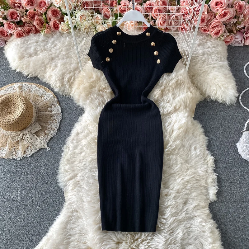 Estate 2025 Sexy rotondo Ne Design Vita snellente di media lunghezza Avvolgente lavorato a maglia Corpo ort Sve Dr Coreano Sle Vita alta