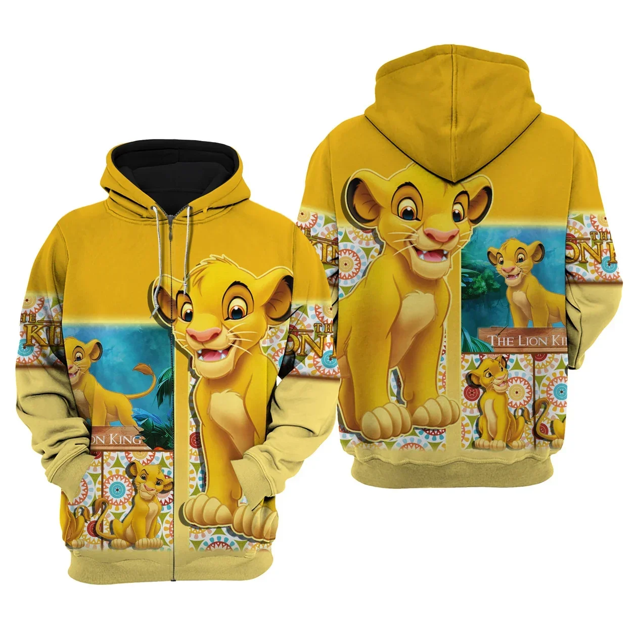 Disney-Capuz masculino rei leão com impressão 3D, pulôver feminino, zíper simba, primavera e outono, 2024