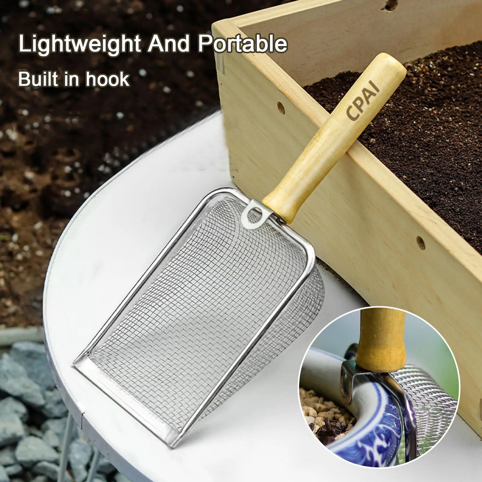 

Soil Sifter 2.8mm Stainless Steel Garden Soil Sieve Compost Sifter Rust Proof Hand Shovel Screen Mesh Sand Dirt Yard Lawn Tool