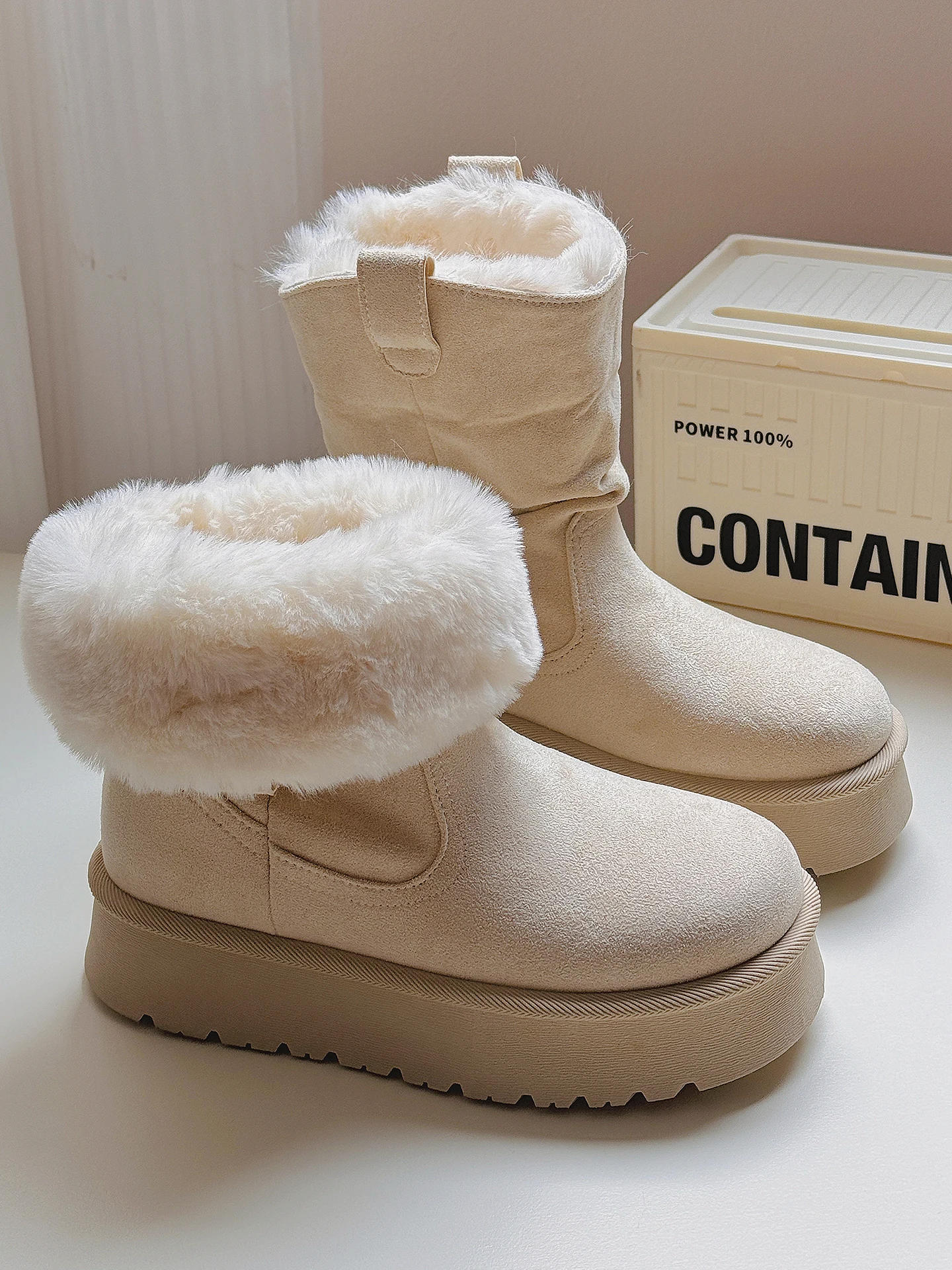 

Thi Bot Snow Boots Women's Winter Fce Lined Warm Turn up ort Casual Cotton oes round Toe Support Structure