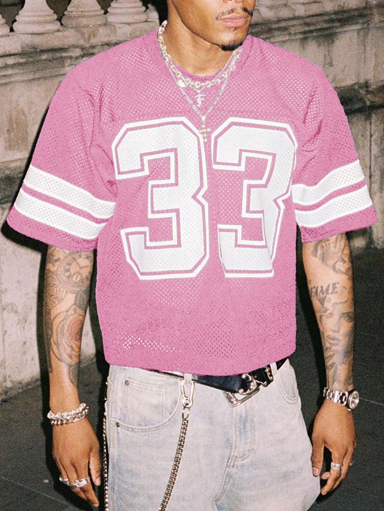 2025 جديد الخريف الرجال شبكة قميص رياضي تي شيرت س الرقبة فضفاضة المألوف الشارع ارتداء الهيب هوب نمط قصيرة الأكمام رداء علوي غير رسمي #2