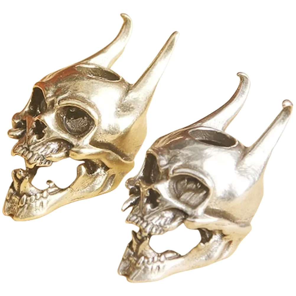 

2pcs Skull Pendant Copper Necklace DIY Jewelry Making Metal Charms Key Chain Retro Hanging Decor Craft Project Supplies
