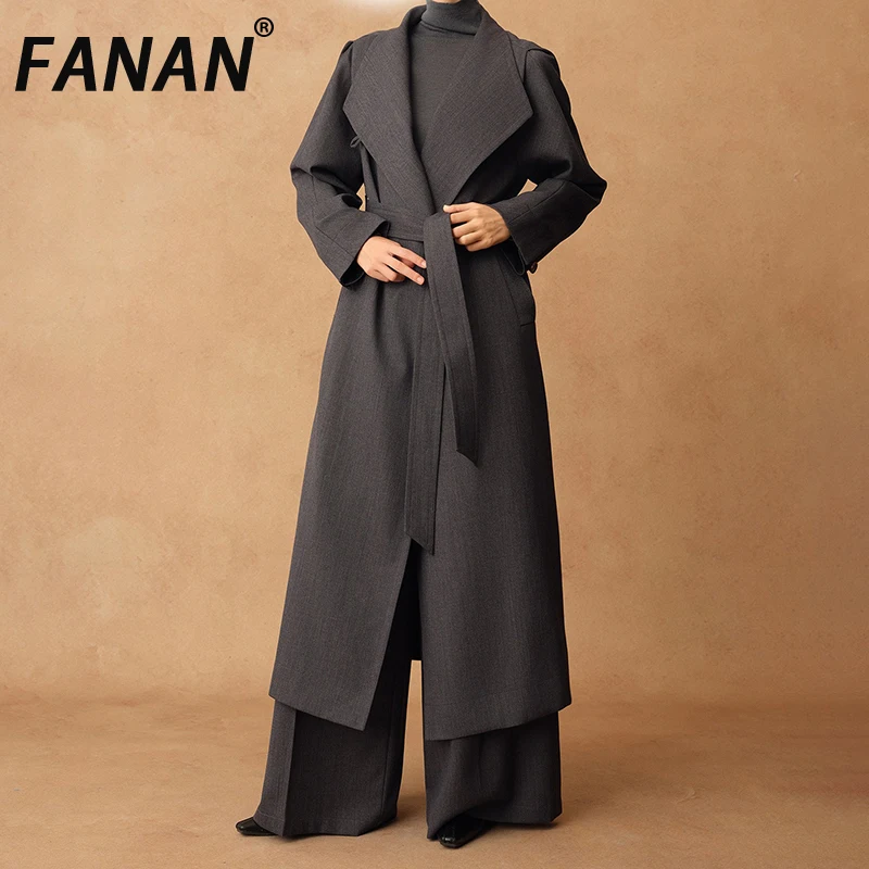 

FANAN женский длинный плащ для женщин с поясом на одной пуговице, ветровка со сборкой на талии, элегантные женские пальто, модная осенняя новинка