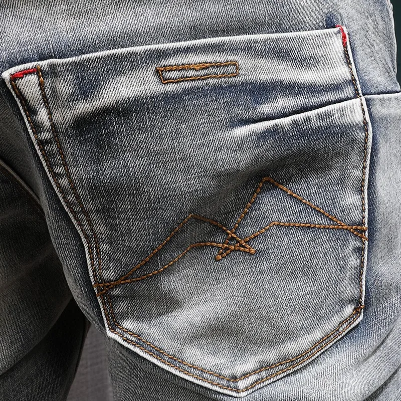 

FashionableY2K stretchy slim fit, washed with water, nostalgic scratch jeans, Italian style motorcycle light blue