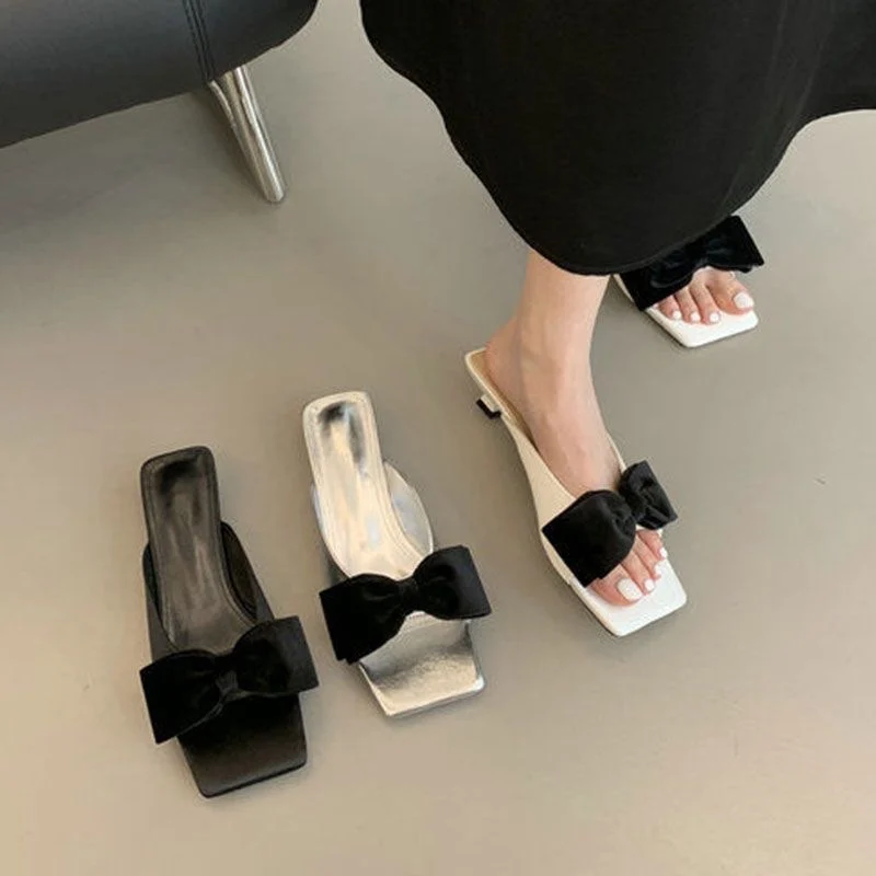 

Summer New Style Casual Women Open Toe Heel Slippers Fashion Butterfly-knot Ladies Comfort Outdoor Low Heel Slides Zapatos Mujer