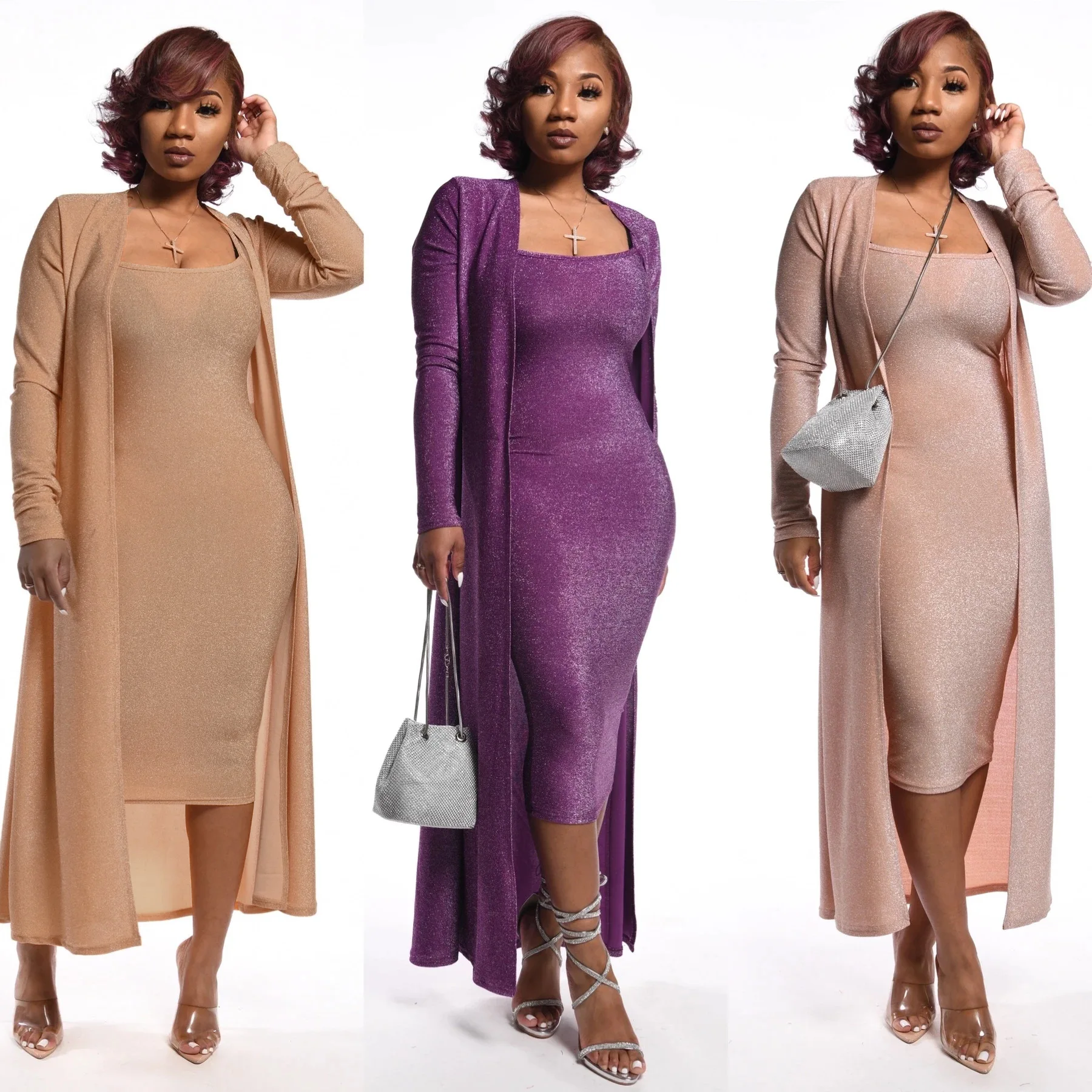 

Faionable Silver Tead Strap Long Sve, комплект из двух предметов YS207, женская одежда, сексуальное платье, комбинация летнего наряда