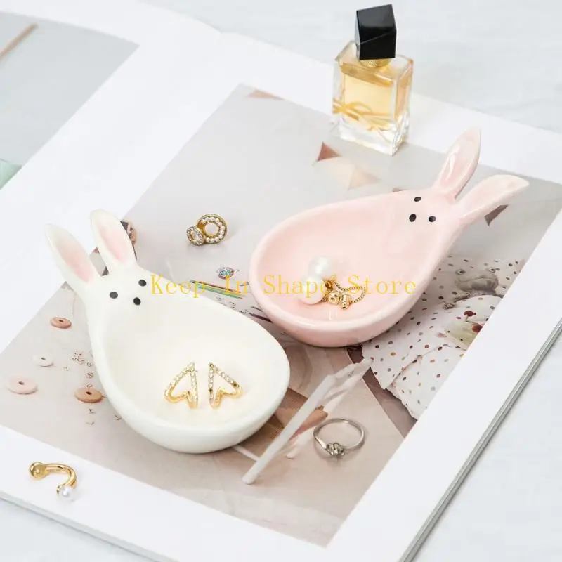 U1JC Mahjong Accessory Tray Rabbit Shaped Ceramic Storage for Home Tables