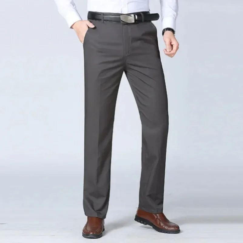 Men's 100% Cotton Summer Thin Autumn Thick Suit Pants Straight Loose Trousers Business Solid Khaki Casual Brand Clothes KOACUS