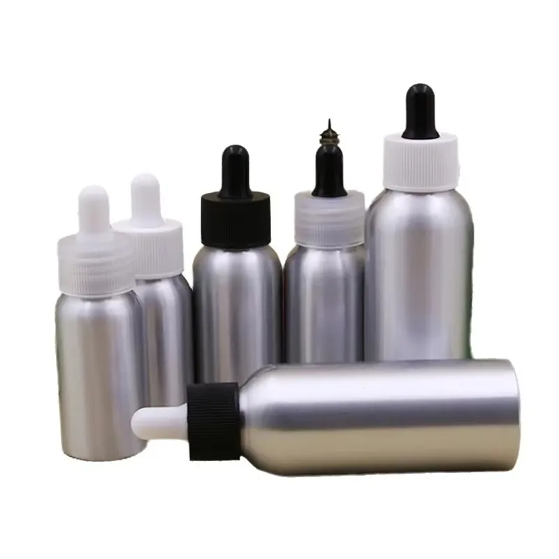10/30/50Pieces 30ml 50ml 100ml Empty Essential Oil Glass Pipettes Aluminum Bottle Portable Perfume Fragrance Dropper Container