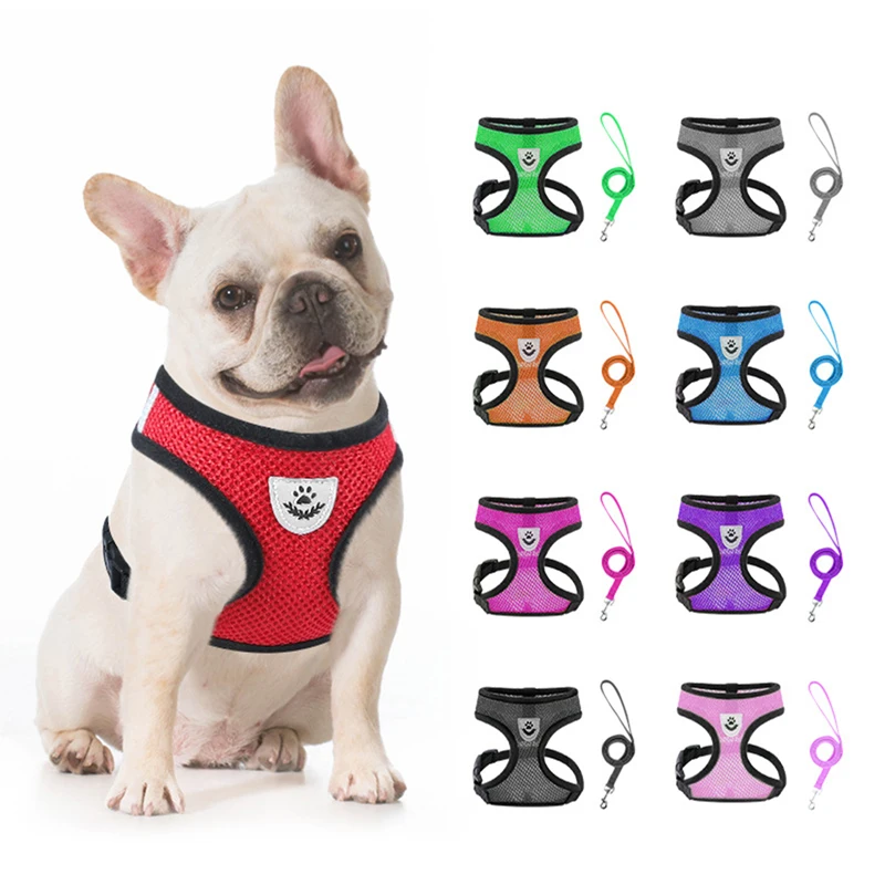 Reflective Dog Vest Strap Harness Leash Set Adjustable Pet Cat Harness Set Portable Breathable Small Dog Leash Outdoor Walking