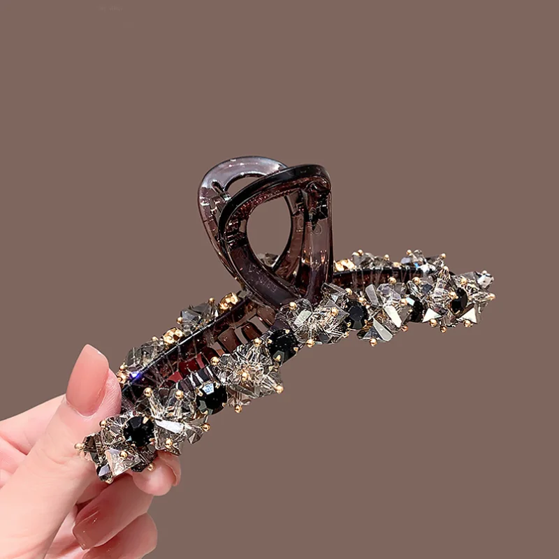 

13CM New Black Crystal Large Size Hair Claws Headband Versatile Luxury Style Hair Clip Hairbands Women Shark Clip Headwear