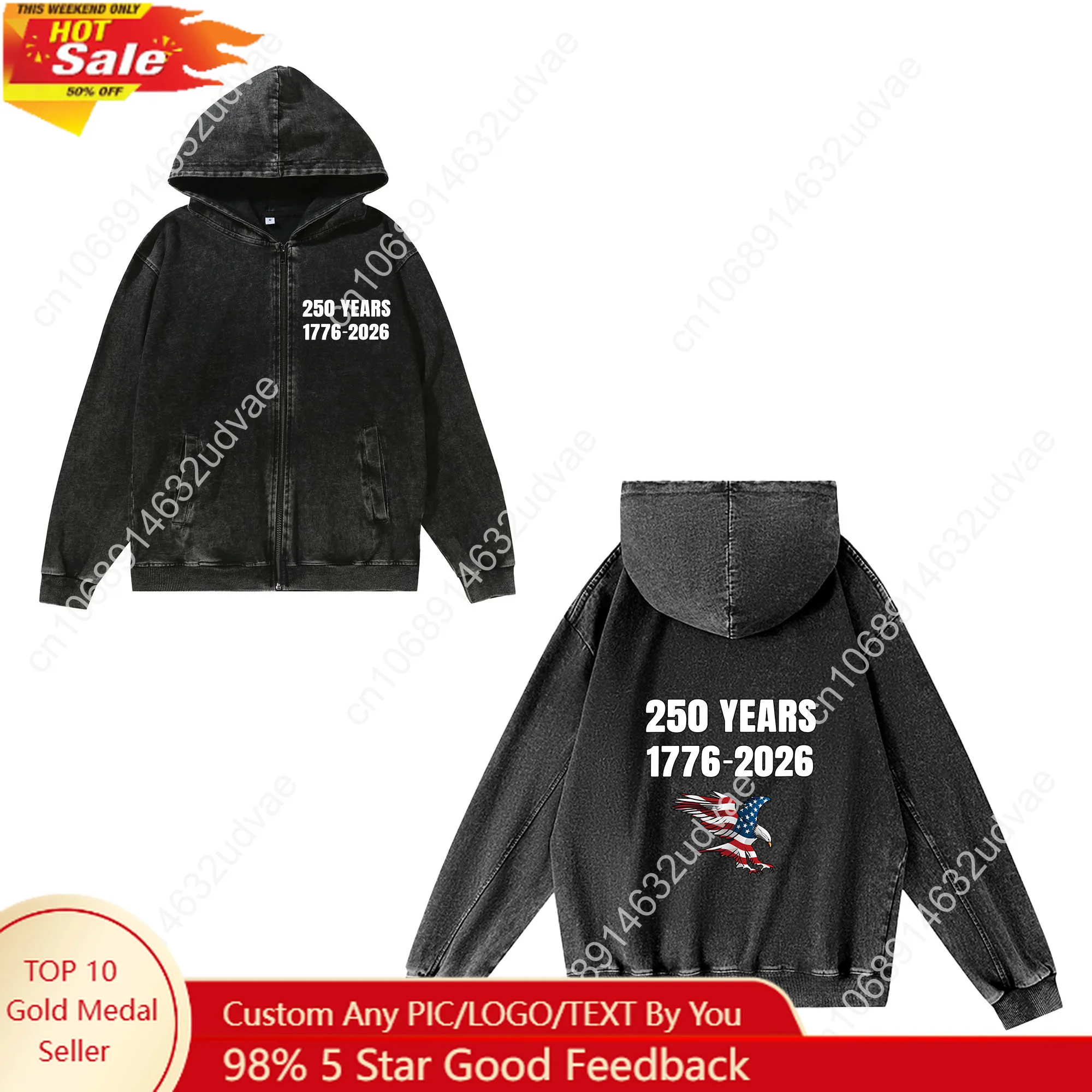 

America 250th Anniversary 1776-2026 Zipper Sweatshirt Man Woman Retro Hoodies Vintage Pullover with Pocket Full Zip Jacket Top