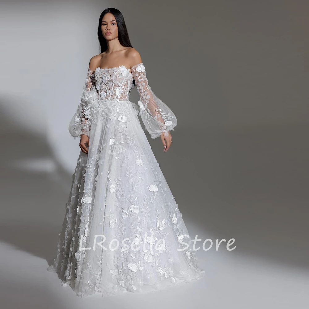 LRosella Wedding Dress A-Line Lace Backless Long Sleeve Pleated Floor-Length Elegant Exquisite Morden style Luxury  فساتي2024