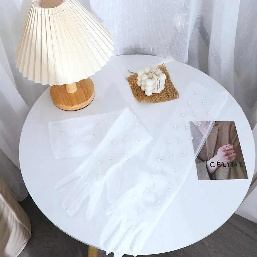 エレガントな女性シフォンレース結婚パーティー花嫁手袋ウェディングアクセサリーフルフィンガーグローブ指なし手袋