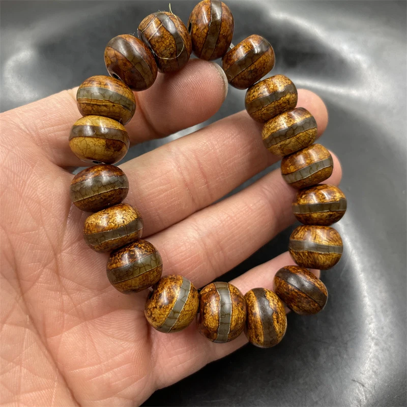 

Винтажный браслет в тибетском стиле с бусинами-абакусами Дзи, старинный агатовый браслет.