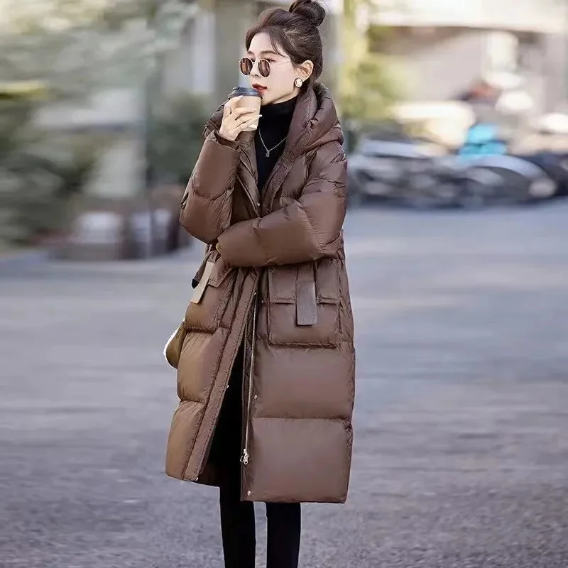 2024 Autumn/Winter Trendy Maillard Mid-Long Knee length Breadms Thick Loose Jackets Winter Fashion Cotton Jackets Hooded Parkas