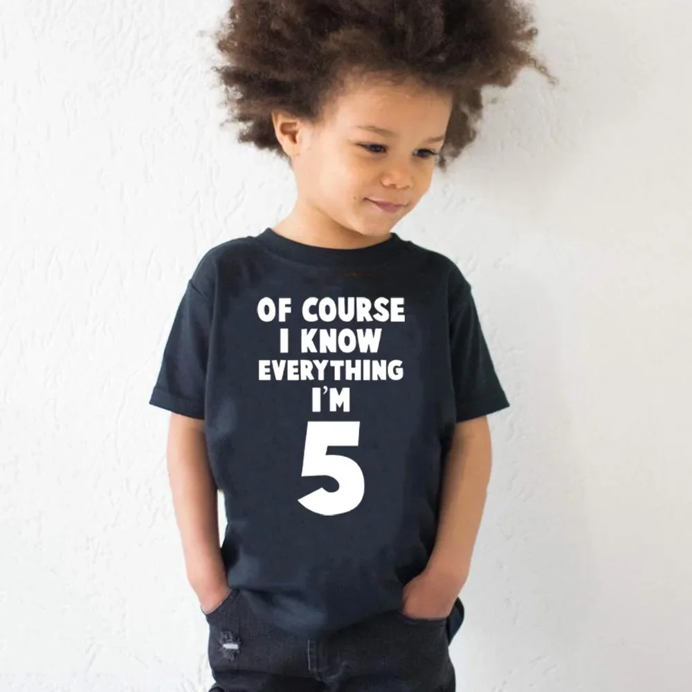 

Of Course I Know Everything I'm 4/5/6 Kids Funny Birthday T Shirt Toddler Boys Girls Short Sleeve Tshirt Children Casual Tops