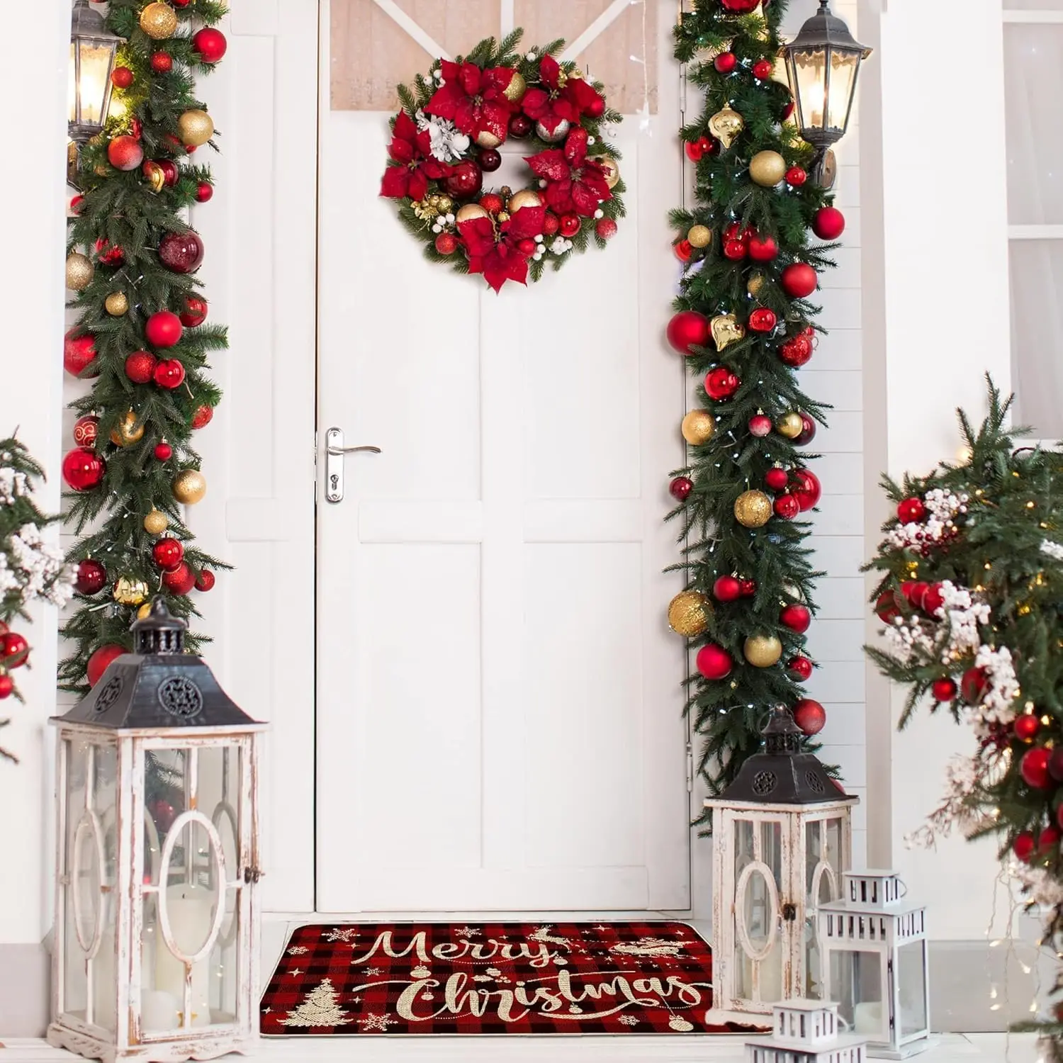 VIKAMA Christmas Decorative Rug for Living Room, Bedroom, Hallway and Entrance Door Mat Non-Slip, Stain-Resistant Home Decor Rug