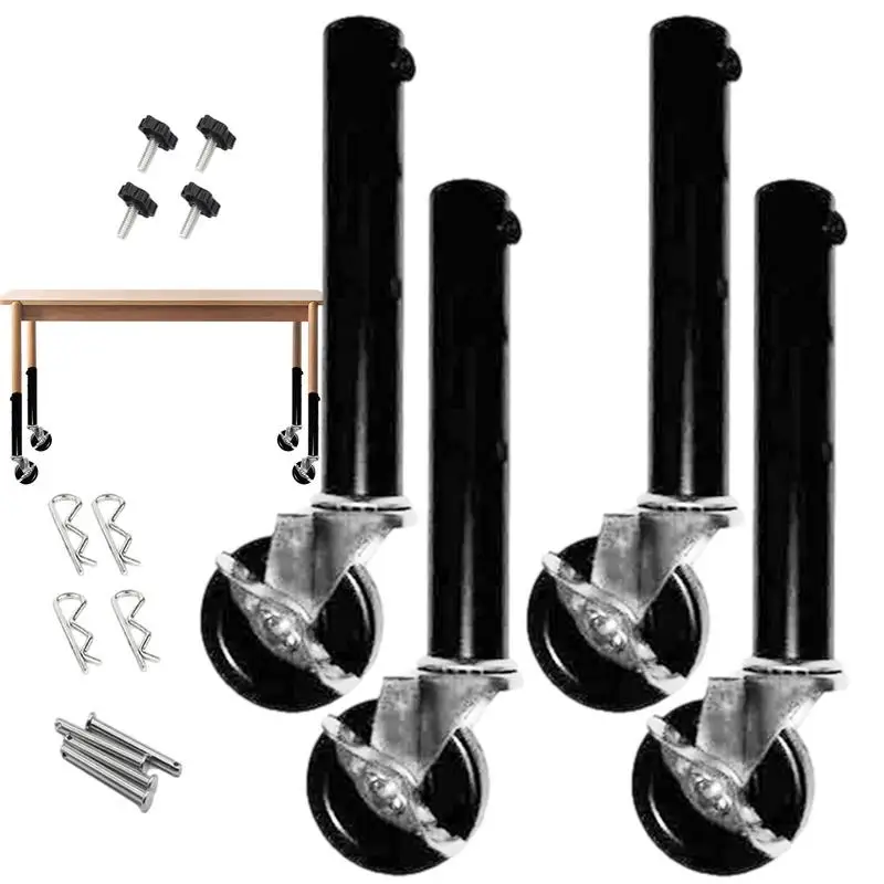 Table Leg Extenders 4pcs Leg Risers for Straight/Bent Legs Mobile Table Extensions Adjustable Table Height Risers with Wheels