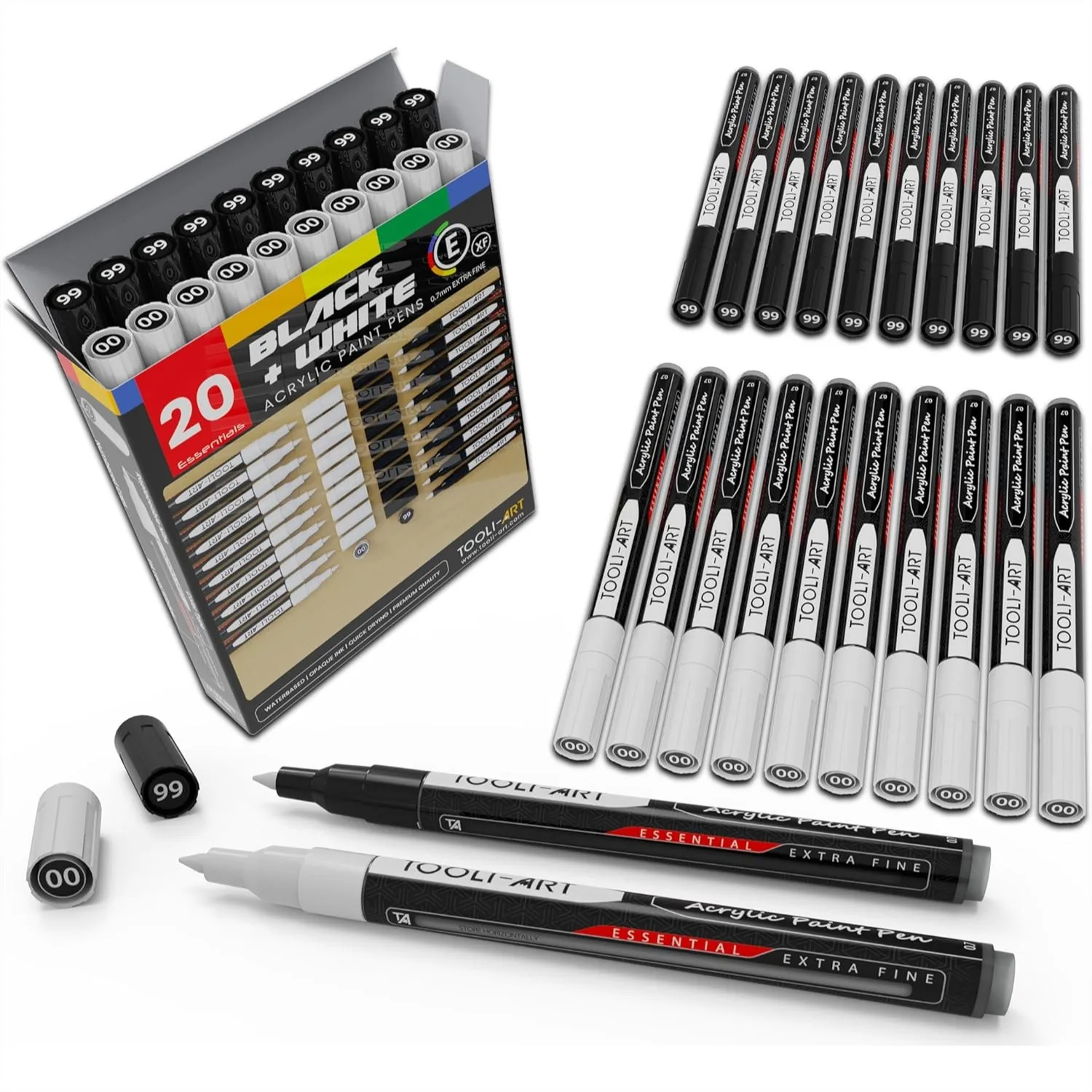 

Black and White Acrylic Paint Markers Set for Rock Painting Canvas Mugs Metal Glass Fabric Wood DIY with Extra Fine 0.7mm Tips
