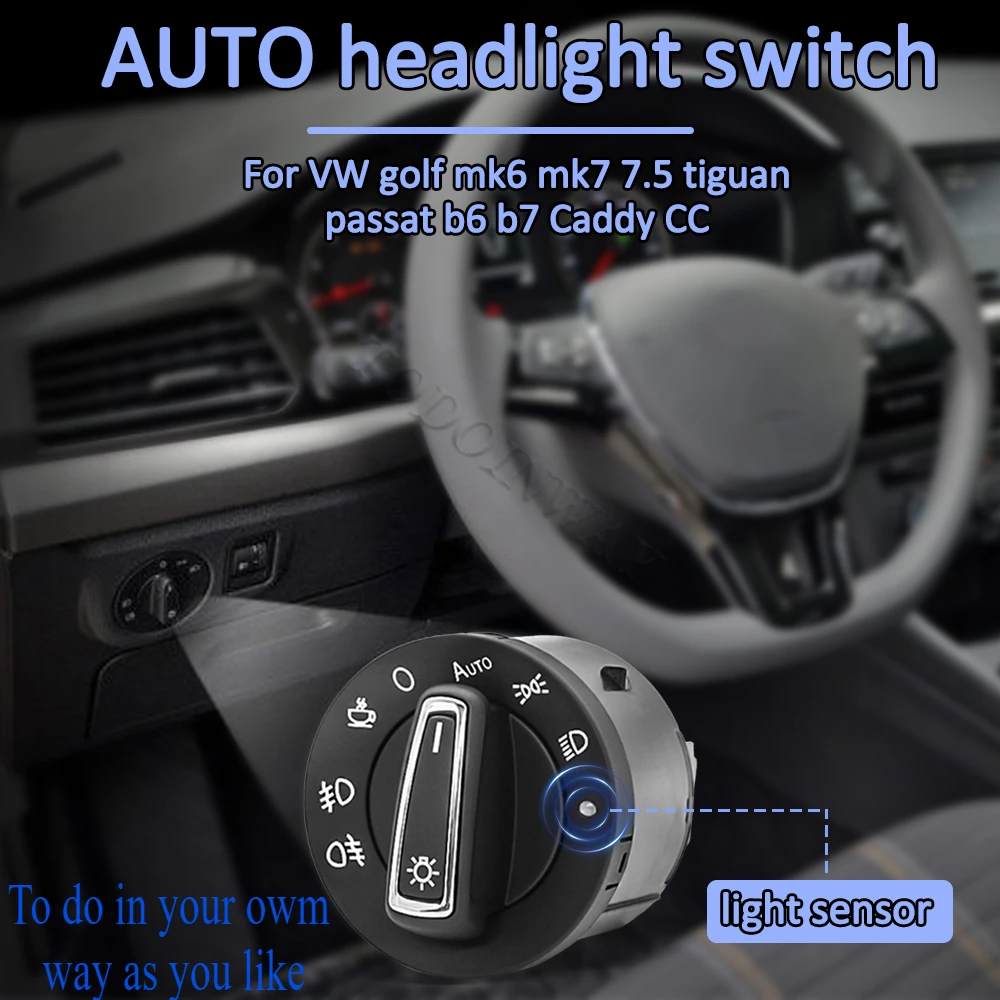 Car Headlight Switch Fog Light Control Button Knob Sensor for VW Golf 7 Mk7 Jetta Tiguan polo Touran Lamando 2018 accessories