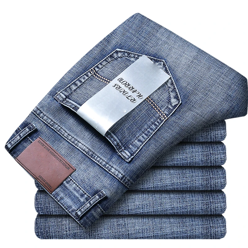 

2025 New Business Men's Jeans Casual Straight Stretch Fashion Classic Blue Black Work Denim Trousers Male Brand Clothing