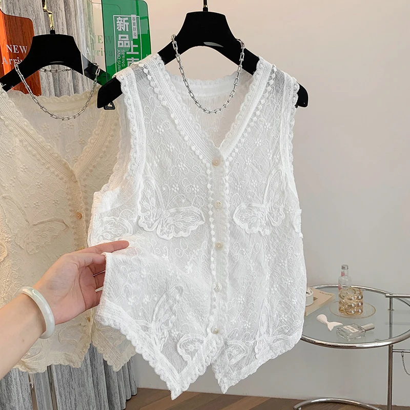 

Новый летний жилет из чистого хлопка с вышивкой 3D-конвертом, универсальный многослойный кардиган с V-образным вырезом, тонкая стандартная длина