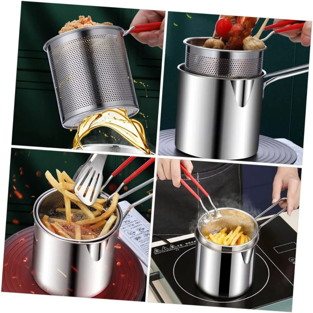 304 Stainless Steel Frying Pan 1.2L Household Mini Fryer Hot Milk Complementary Food Pot Multi Functional Fryer Filter Residue