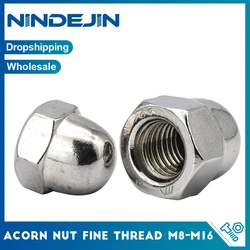 NINDEJIN 2/5pcs Acorn Cap Nut Metric Fine Thread M8 M10 M12 M14 M16 Stainless Steel Hexagon Dome Cap Nut Blind Nuts