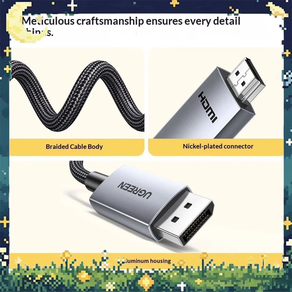 UGREEN 35846 HDMI to DisplayPort Cable 8K 60Hz 4K 144Hz HDMI 2.1 DP 1.4 USB Powered 1.5m Braided Video Adapter for Monitor