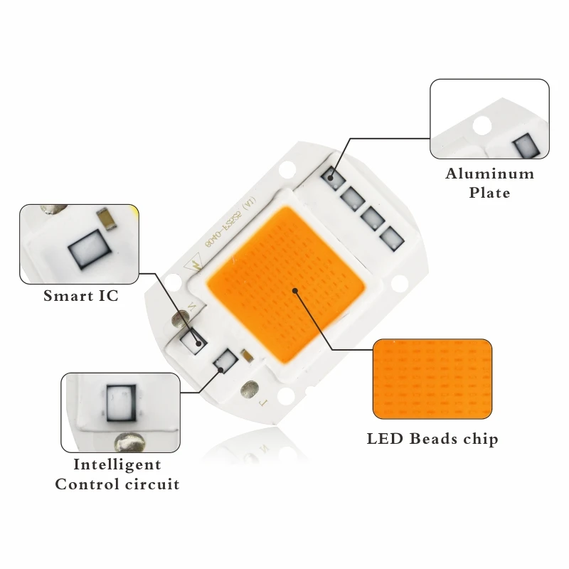 Volledige Spectrum Led Grow Chip 10W 20W 30W 50W 110V 220V Cob Licht Groeien chip 380nm-780nm Voor Indoor Plant Zaailing Groeien En Bloem