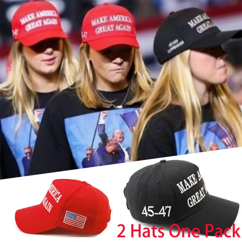 Donald Trump 45-47 MAKE AMERICAN GREAT AGAIN Hat Trump 2024 Hat USA Embroidered Adjustable Baseball Cap Musk's MAGA Hats 2 pcs