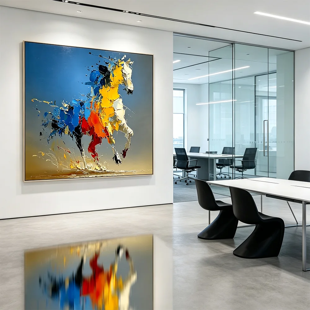 Abstract Running Horse Painting Reflection in Water Wall Art Prints Canvas Paintings Poster Pictures for Living Room Home Decor