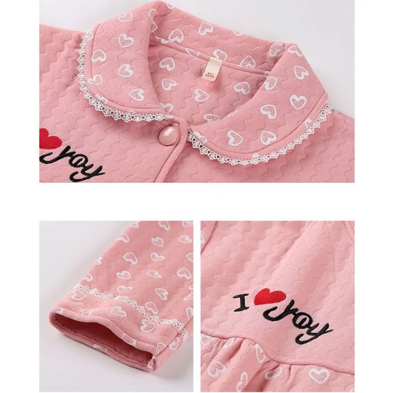 100% Pure Cotton Pajamas Set Women Thick Autumn Winter Sleepwear Long Sleeve Oversize Cardigan Home Clothes Suit Girl Loungewear
