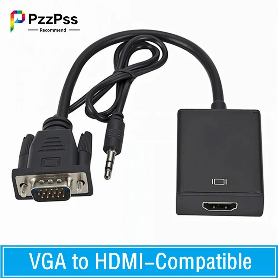 PzzP Synchronization-Câble adaptateur convertisseur compatible VGA vers HDMI, câble audio 1080mm, PC, ordinateur portable, budgétaire HDTV, 3.5 P