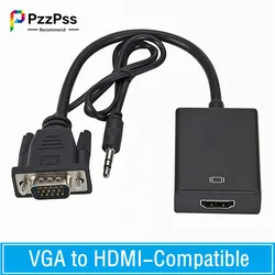 PzzPss 1080P VGA to HDMI-compatible Converter Adapter Cable With 3.5Mm Audio Cable For PC Laptop To HDTV Projector