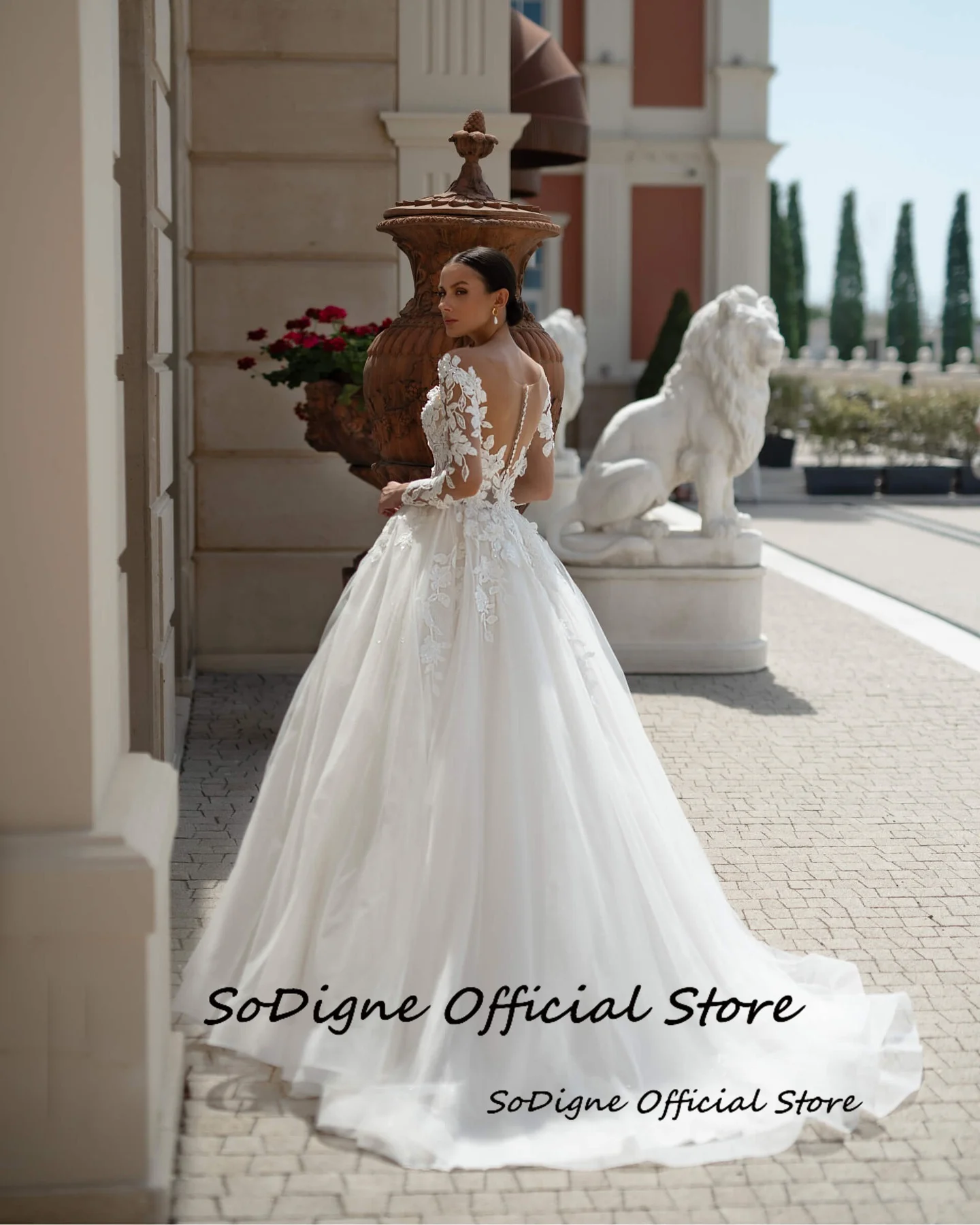 SoDigne A-line Lace Appliques Wedding Dresses Off Shoulder Tulle Bridal Dress Long Wedding Gown Robe De Mairee ﻿Customized ﻿ image 3