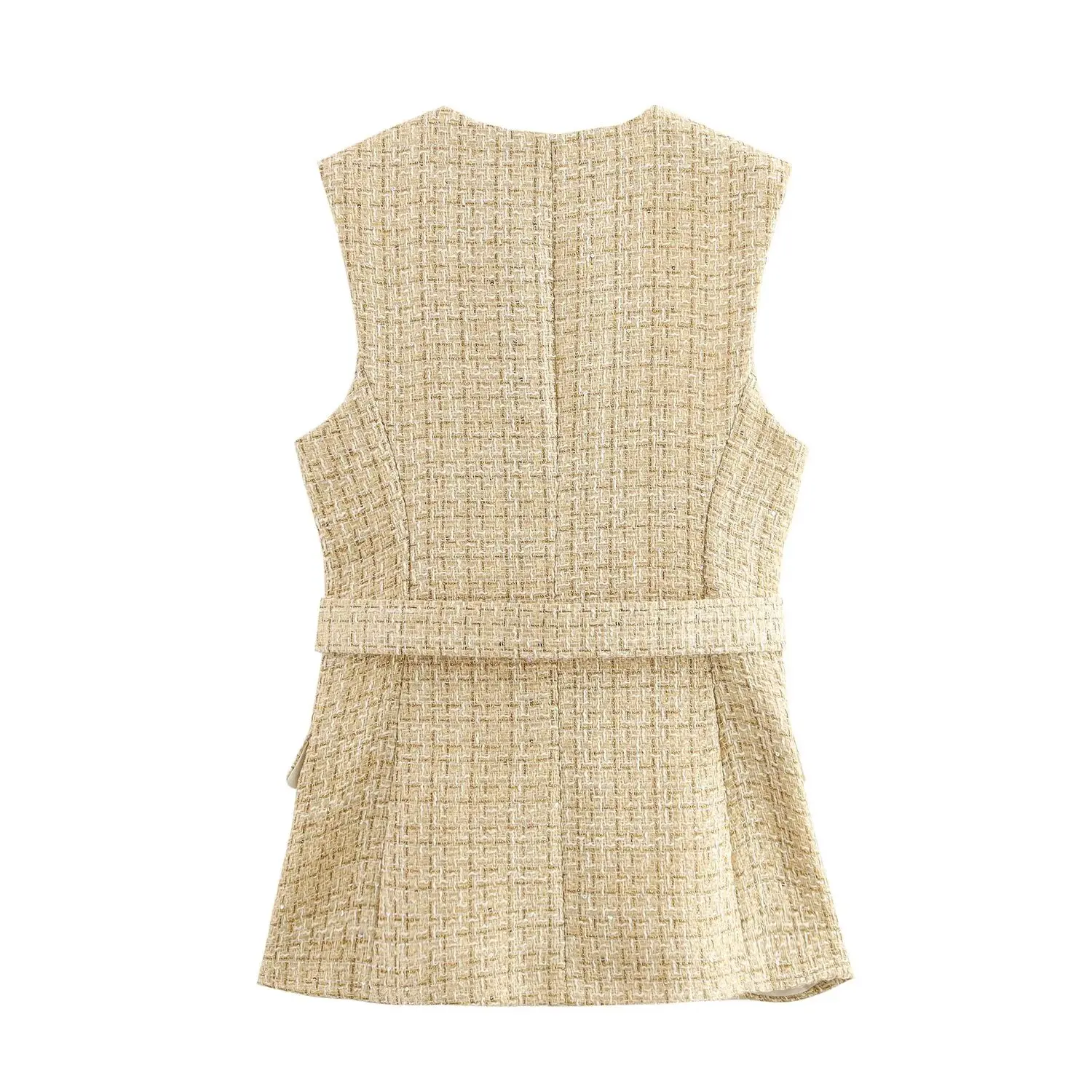Dave&Di French Minimalist Retro Twill Single Breasted Sleeveless Vest With Belt Elegant Tank Tops Winter Jacket Women