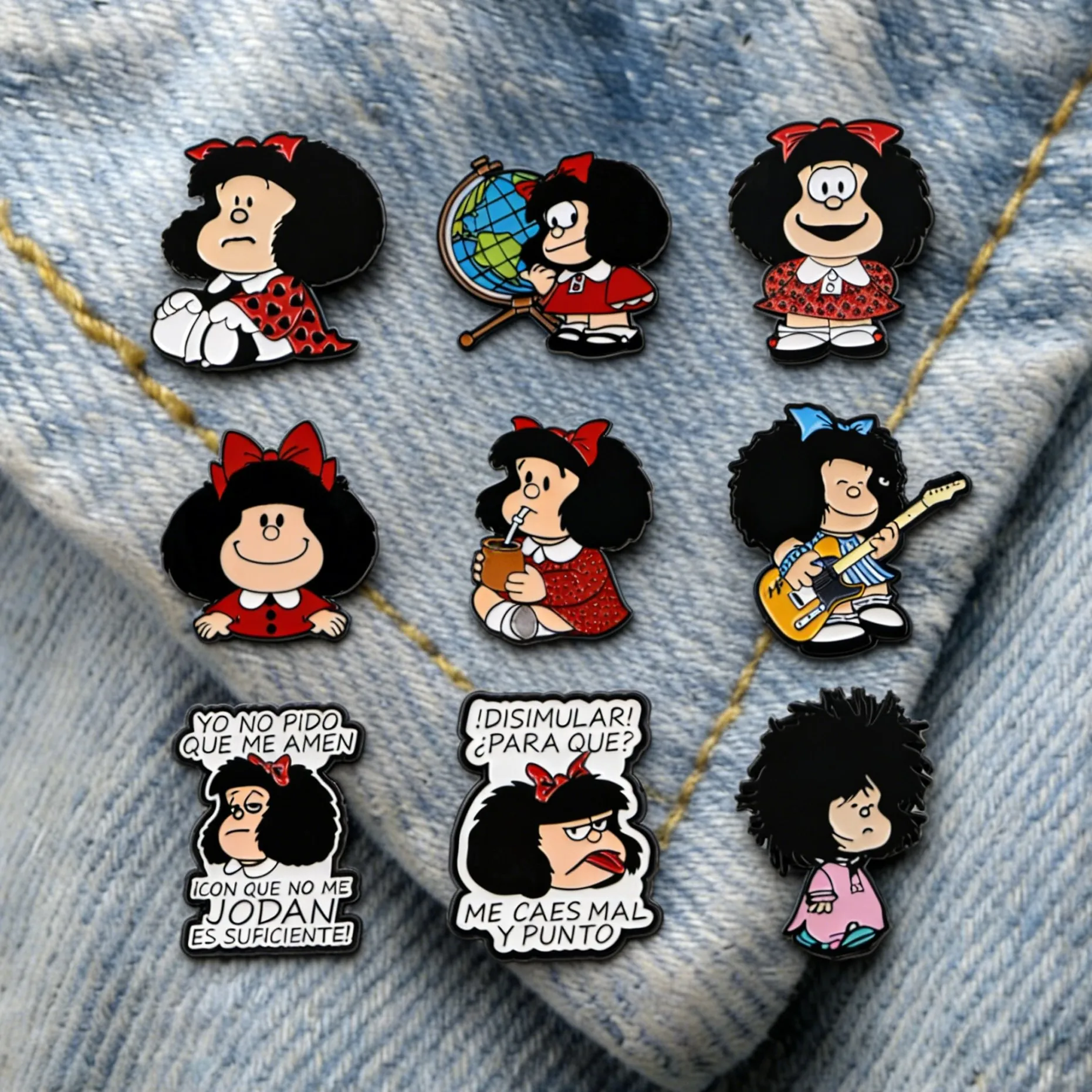 

Classic Cartoon Cute Bow Girl Enamel Pins Spanish Quotes Brooches for Backpacks Jeans Bags Funny Lapel Badges for Fans & Gifts