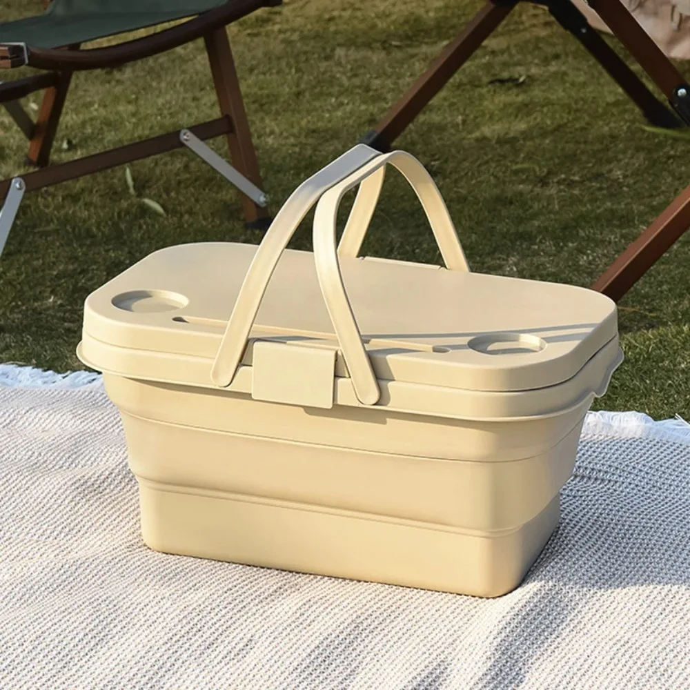 Picnic Basket Plastic Large Capacity Waterproof Storage Basket for Camping Outdoors Home Foldable Portable Storage Basket