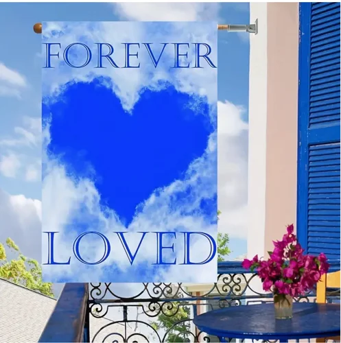 Forever Loved Blue Heart Memorial Garden Flag-Double Sided, 12x18in, Burlap YYZ