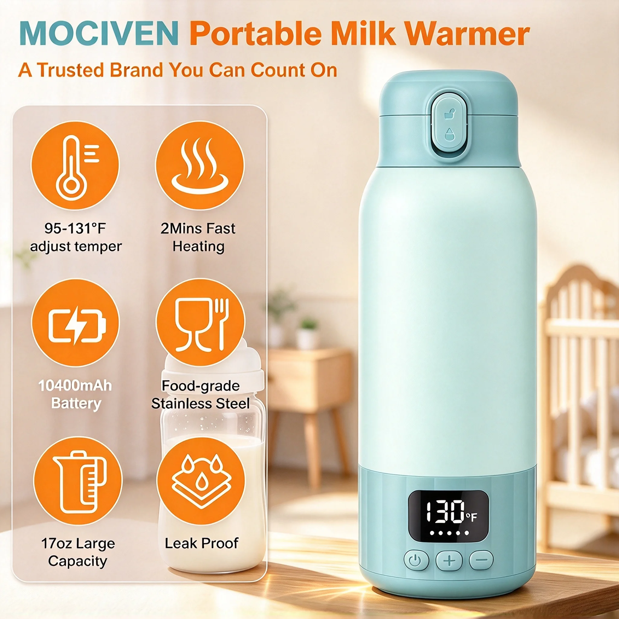 Upgrade Portable USB Milk Water Warmer for Baby 500ml Capacity Rapid Heating Built-in Battery Wireless Instant Water Warmer
