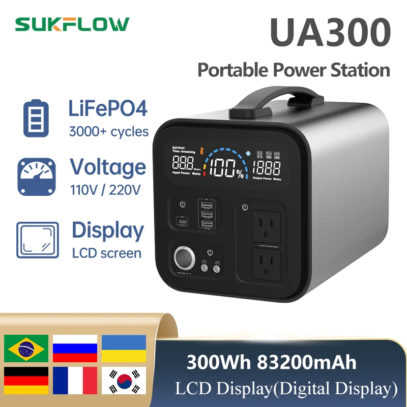 

300W Portable Power Bank 83200 mAh Lifepo4 battery Vehicle Solar Generator For Outdoor Camping Fishing RV Power station