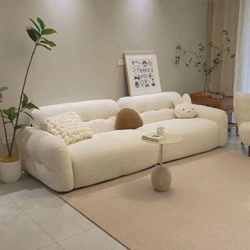 Lamb fleece sofa small apartment straight row cloud fabric sofa